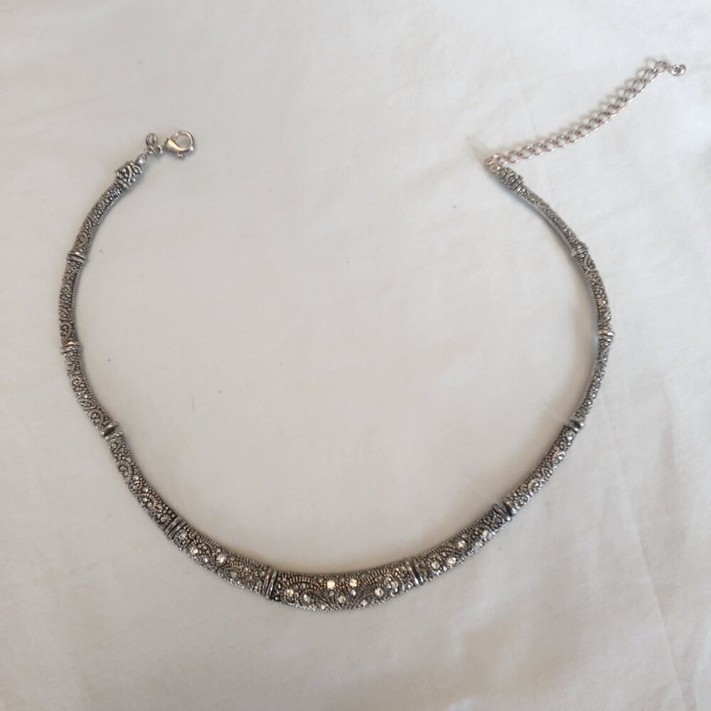 Premier Designs Silver "Marcasite" Choker Necklace 16” Wired Links - Picture 6 of 6